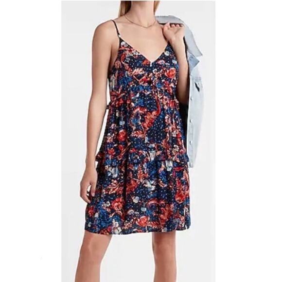 NWT $70 Express Floral Tiered Trapeze Babydoll Dress - Picture 1 of 6